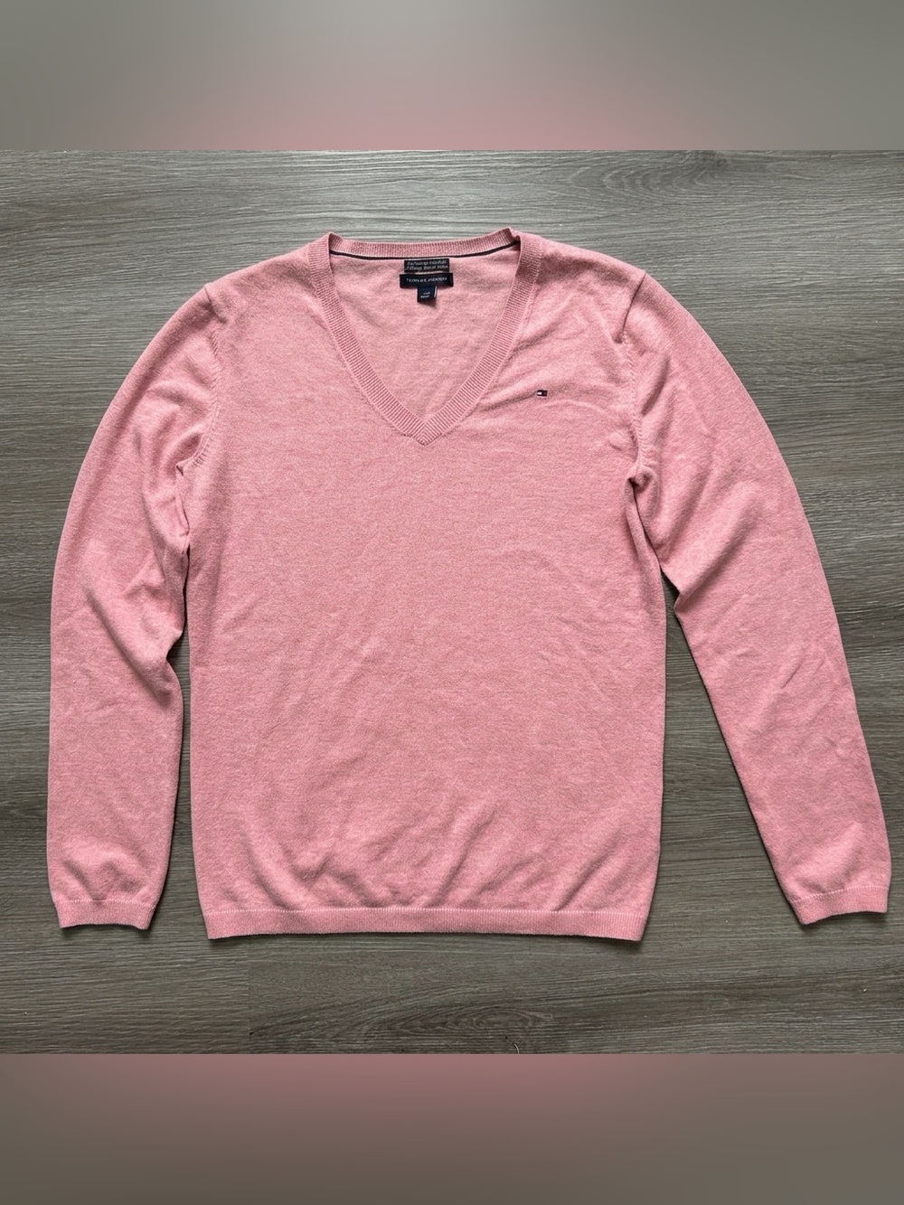 Tommy Hilfiger Womens Sweater Medium Pink Pima Cotton Blend Pullover V-Neck